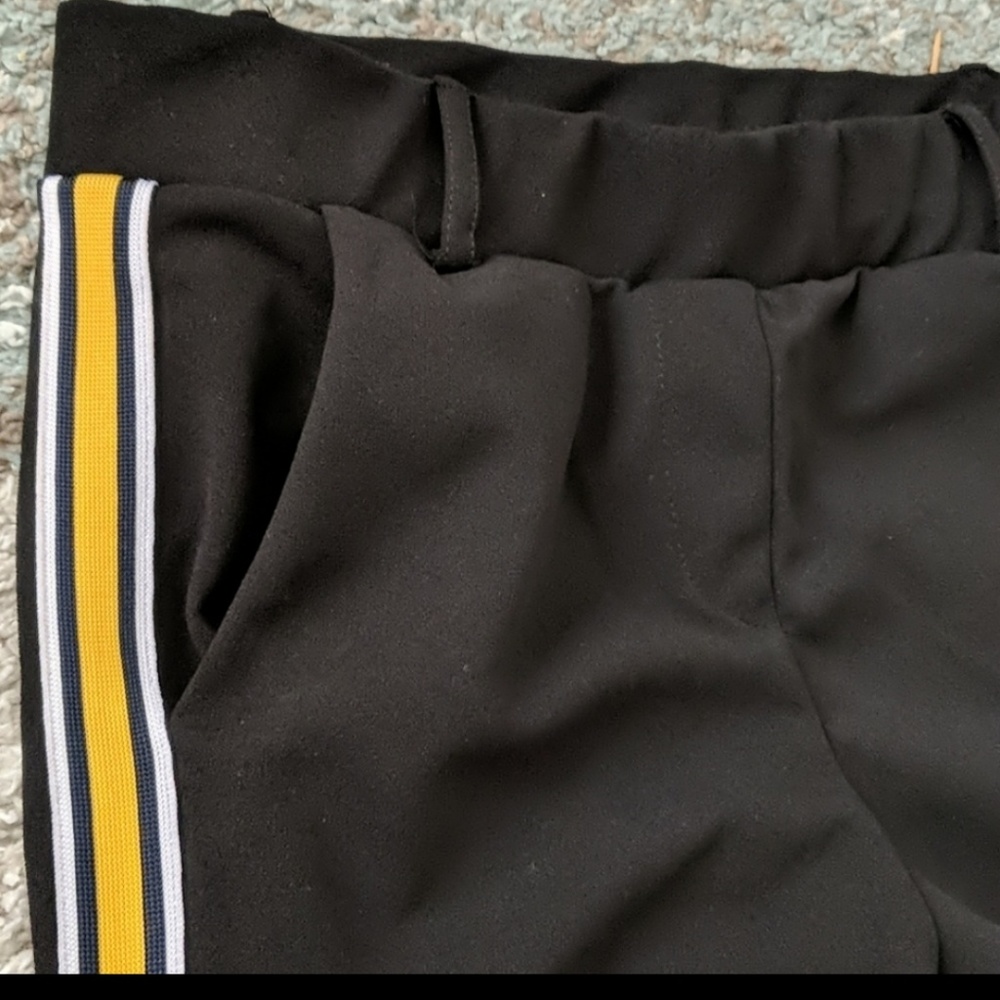 NEVER WORN black joggers with yellow/white stripe